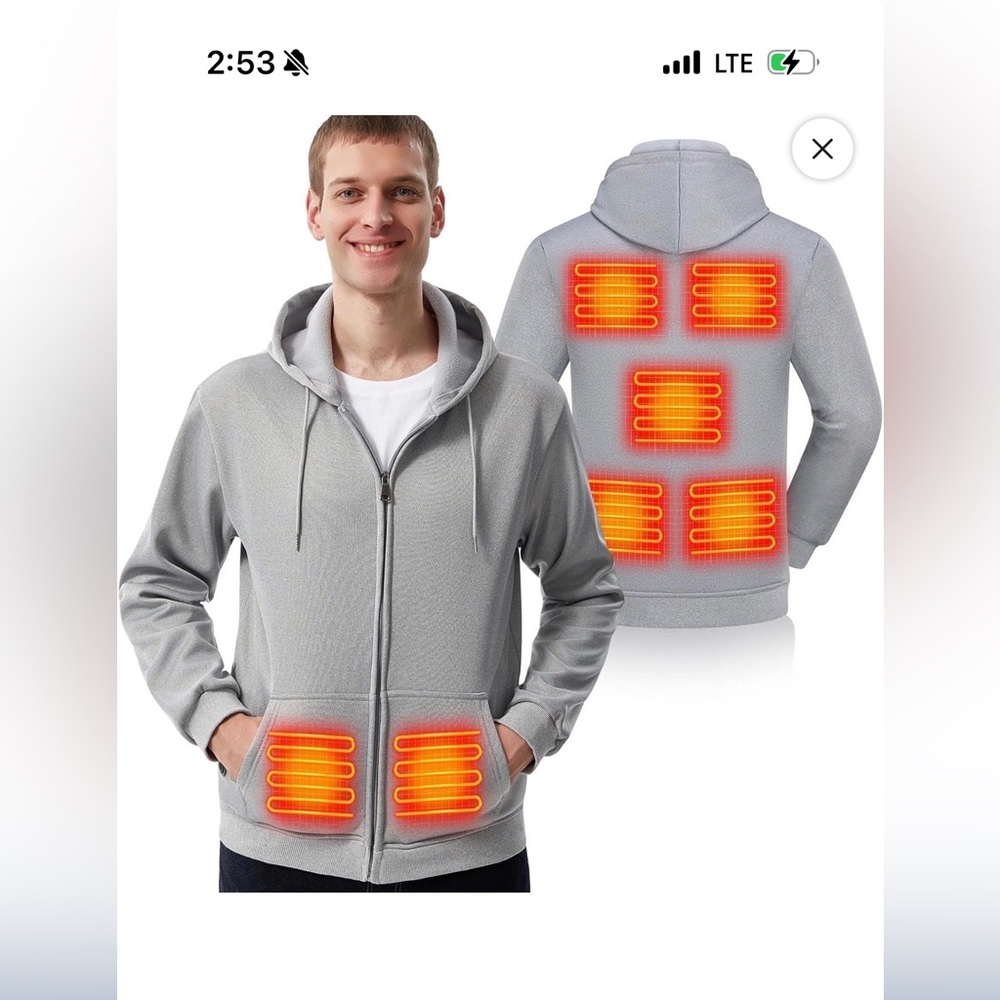 Gray Heated Zip-Up Hoodie